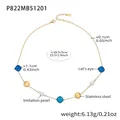 Detail of 18k gold plated necklace with blue cat's eye stones and white pearls - Gold Blue