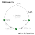 18k gold plated stainless steel necklace with green cat-eye stone and imitation pearls - Silver Green