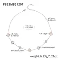 Stainless steel necklace featuring pink cat's eye stone and white imitation pearls - Steel Pink