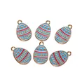 DIY light blue Easter egg alloy charms with golden hearts and wave patterns, 6pcs set - Easter Egg Style 12