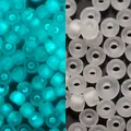3mm frosted luminous glass seed beads glowing in neon blue for DIY crafts - Frosted Style / 3mm, 600 Pcs/Pack / White to Blue-Green