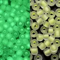 3mm luminous frosted round glass beads showing glow-in-the-dark and natural light effects - Frosted Style / 3mm, 600 Pcs/Pack / Bright yellow