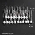 Detail view of 20-piece pearl U-shaped hair pins with 7.5cm height and 1cm width dimensions - Style HS-J5837 / Silver
