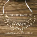 Vite per capelli da sposa fatta a mano con foglie dorate e perle, lunghezza 30 cm per matrimoni - Stile Perla Foglia Fatto a Mano (HS-J5679) / Oro