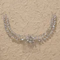 Elegante pettine per capelli da sposa argento con strass marquise e fiori - Argento