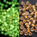 Cuentas transparentes 3mm con centro naranja y efecto luminoso verde fluorescente - Transparente / 3mm, 600 Piezas/Paquete / Amarillo Naranja