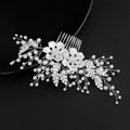 Pettine per capelli da sposa argento con fiori fatti a mano, perle e strass brillanti - Argento