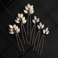 Goldenes Haarnadel-Set mit Blättern und Strasssteinen für Brautfrisuren-Accessoires - Blatt Und Strass Kombination Set (HS-J5907) / Gold