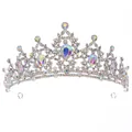 Baroque bridal tiara with silver frame and shimmering AB iridescent crystals - Silver AB Color Style (TS-J2720SAB)