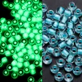 Cuentas de vidrio luminosas de 3mm con efecto fluorescente verde y diseño azul claro - Transparente / 3mm, 600 Piezas/Paquete / Aguamarina