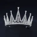 Tiara argentée élégante avec strass en forme de larme et perles pour mariages de mariée - Style de Luxe à Cinq Pointes (TS-J2794)