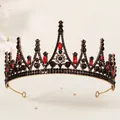 Vintage gold tiara with black rhinestones and ruby red gemstones for bridal wear - Vintage Red And Black Crown (TS-J2759AGRED)