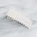 Elegant rectangle hair clip with multiple rows of white pearls and gold metal base - White Solid Pearl Rectangle Style (HS-J5868)