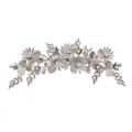 Pinza para el pelo de flor plateada con diamantes y hojas huecas para peinado de novia - Plateado (HS-J6216S)