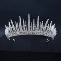 Couronne tiare argentée élégante avec cristaux brillants et pointes verticales - Style de Pointe Verticale Radiale(TS-J2858)