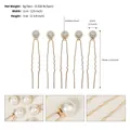 5-piece gold U-shaped hair pin set with 10mm white faux pearls for bridal styling - Style HS-J6591G / Gold