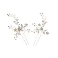 Set di forcine da sposa fatte a mano con foglie d'argento, strass e perle bianche - Stile Argento (HS-J6210S)