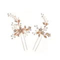 Paio di forcine sposa dorate con perle e cristalli fatti a mano per acconciature da matrimonio - Stile Oro Rosa (HS-J6210RG)