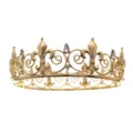 Classic gold king crown for parties featuring vintage filigree and clear crystals - Gold Style (TS-J2842G)