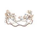 Champagne crystal beaded headband with pink rhinestones and woven wire design - Gold (TS-J2821G)