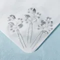 Silver bridal hair pins set with white pearls and metal leaves for wedding hairstyles - U-Shaped Hair Pin (HS-J6280S) / Silver