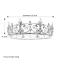 Silver vintage king crown with rhinestones, diameter 15.5cm, height 5cm, weight 131g - Silver Style (TS-J2842S)