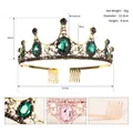 Green rhinestone baroque crown with gold alloy base and hair combs for stable wearing - Ancient Gold Green Diamond Style (TS-J2903AG)