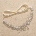 Cerchietto da sposa argento con perle bianche e strass scintillanti su nastro - Argento
