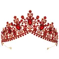 Corona nupcial dorada con pedrería roja en forma de lágrima de estilo barroco - Oro + Strass Rojo (TS-J2482GRED)
