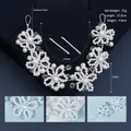 Silver bridal headband featuring handmade floral imitation pearls and clear crystal beads - Silver