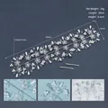 Elegante fascia da sposa con perle e cristalli in filo d'argento, lunghezza di 28 cm - Argento