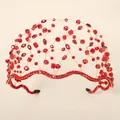 Cerchietto a corona intrecciato a mano con perle rosse, filo dorato e cristalli - Rosso TS-J2927RED