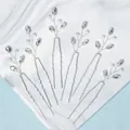 Set di 6 forcine a U in argento con strass e perle bianche per acconciature da sposa - Argento