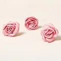 Three-piece gradient pink fabric rose U-shaped hair pins with realistic floral texture - Pink (3-Piece) / Pink