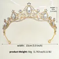Elegante tiara da sposa dorata con strass scintillanti e cristalli a goccia - Oro