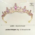 Tiara da sposa dorata con cristalli rosa, 15x4cm, 50g corona nuziale di lusso - Rosa