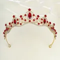 Elegant gold bridal tiara with red marquise gems and sparkling white rhinestones - Red