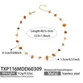 Minimalist stainless steel beaded necklace featuring vibrant orange crushed stones - Orange Red Crushed Stone Necklace (TXP116)
