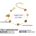 Goldenes Edelstahlarmband mit unregelmäßigen orangefarbenen Steinen und Perlen - Oranges Naturstein Armband (TXE116)
