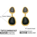 18k gold-plated stainless steel oval cat-eye stone earrings in a pebble shape design - Earrings / Gold Patchwork Black