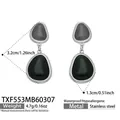 Irregular silver earrings with cat eye stones and black accents, waterproof steel jewelry - Earrings / Steel & Black