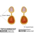18k gold plated stainless steel oval earrings with pink and orange cat eye stones - Earrings / Gold & Pink