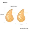 Golden titanium steel chunky teardrop earrings with hammered finish and 18K gold plating - Hammered Style (F1210) / Gold