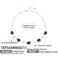 Gold stainless steel necklace featuring five blue teardrop cat eye pendants with adjustable chain - Necklace / Gold-Royal Blue