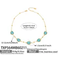 Gold stainless steel beaded necklace featuring five blue teardrop cat eye stones - Necklace / Gold-Lake Blue