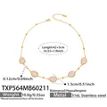 Gold stainless steel necklace with five pink stones and detailed size measurements - Necklace / Gold-White