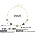 Goldene Edelstahlkette mit wasserblauen Katzenaugen-Anhängern und kleinen Goldperlen - Halskette / Gold-Gemischtes Blau