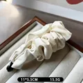 Elegant cream white satin ruched banana hair clip for women with 11x5.5cm size details - Off White
