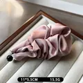 Elegant pink satin pleated banana clip with silky finish for stylish ponytail hair styling - Light Pink