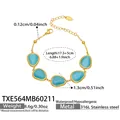 Goldenes Edelstahlarmband mit fünf blauen Katzenaugen-Steinen, 316L wasserdichter Schmuck - Armband / Gold-Seeblau
